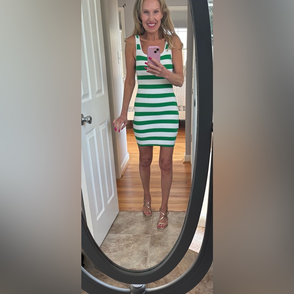 Babaton Green and White Striped Dress